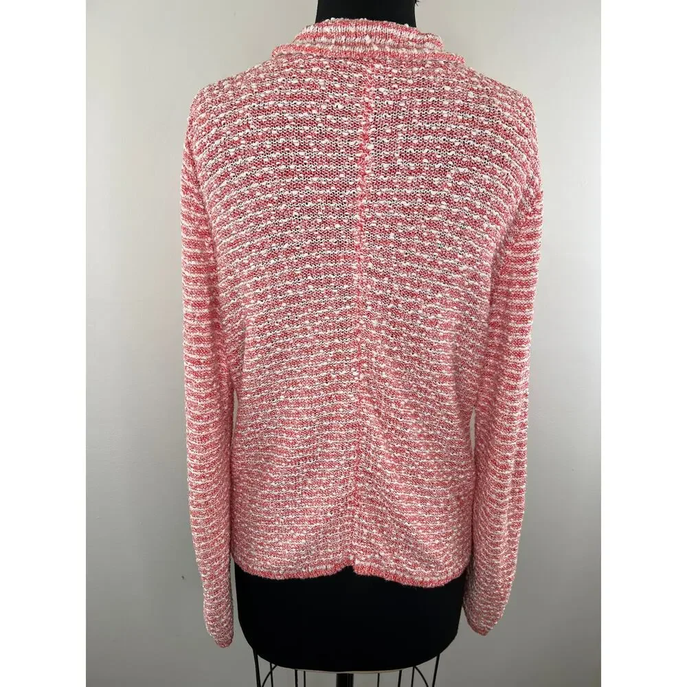 PAUL STUART Red White Knit Cotton Button-Up Sweater Cardigan 12 EU 48 ITALY
